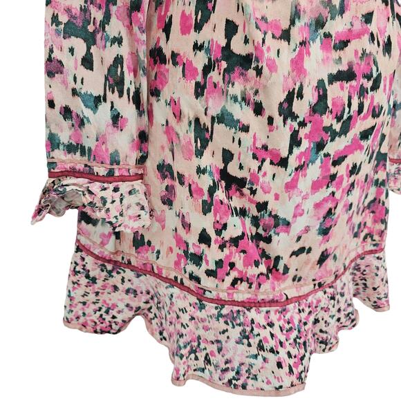 Rococo Sands Womans size S Mimi True Wrap Mini Dress Pink Long Watercolor Sleeve - Picture 4 of 8